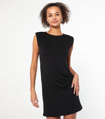 Black Shoulder Pad T-Shirt Dress | New Look